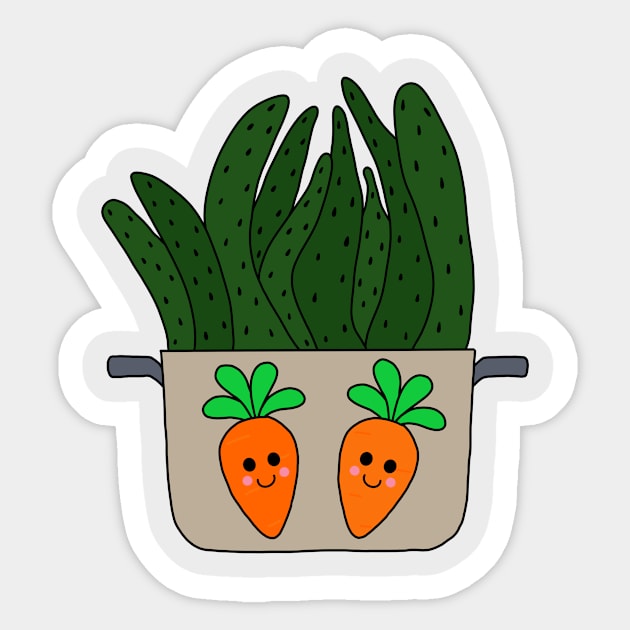 Cute Cactus Design #179: Succulent In Cooking Pot With Carrots Sticker by DreamCactus